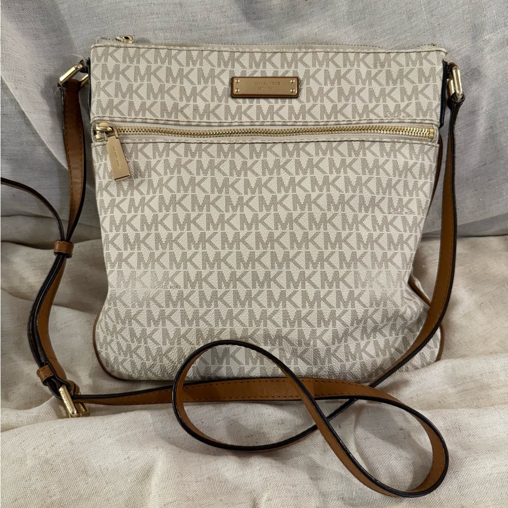 Michael Kors Beige and Brown Crossbody Bag